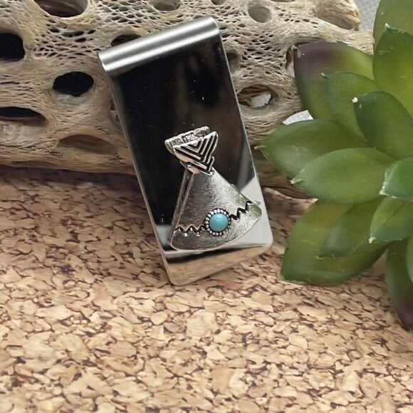 Teepee Tipi Native American Money Clip Stainless Steel Arrow Quality Turquoise - Picture 3 of 12
